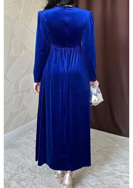 Saks Göğüs Altı Taşlı Elbise modelleri