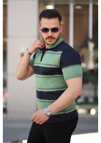 Erkek Yakalı Fermuarlı Çift Renk Kısa Kollu T-Shirt fiyatları