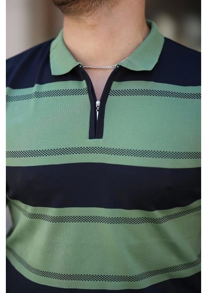 Erkek Yakalı Fermuarlı Çift Renk Kısa Kollu T-Shirt modelleri