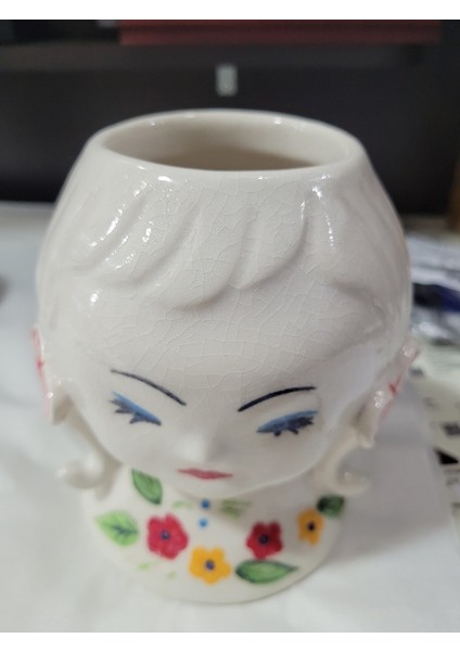 Dekoratif Seramik Çiçek Desenli Kadın Yüz Figürlü Vazo fiyatları