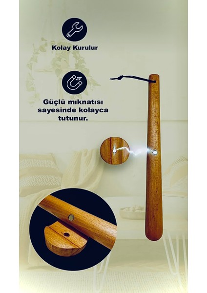 Klasik Model Kestane Mıknatıslı Ahşap El Oyması Ayakkabı Çekeceği 75 cm fiyatları