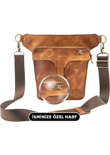 Isme Özel All In One Bel ve Bacak Çantası - %100 Deri - AC15001 - Camel fiyatları