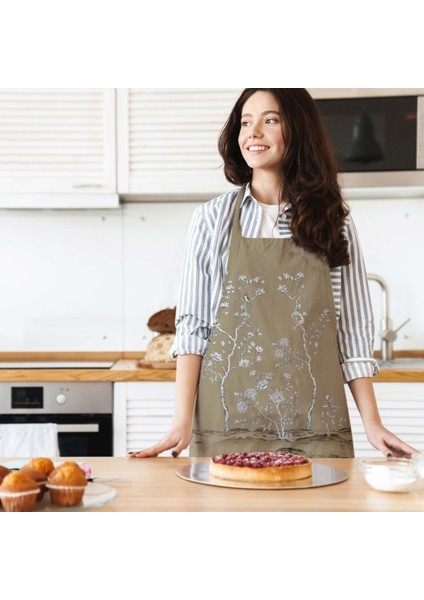 Çiçek Detaylı Mutfak Önlüğü (Keten Kumaş, Uluslararası Yıkama ve Solmama Sertifikası)
