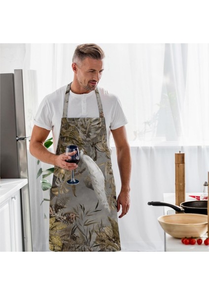 Tavuskuşu Tasarımlı Mutfak Önlüğü (Keten Kumaş, Uluslararası Yıkama ve Solmama Sertifikası)