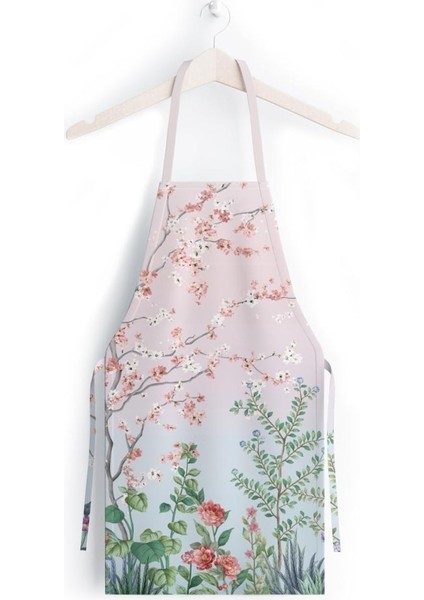 Renkli Çiçek Detaylı Mutfak Önlüğü (Keten Kumaş, Uluslararası Yıkama ve Solmama Sertifikası)