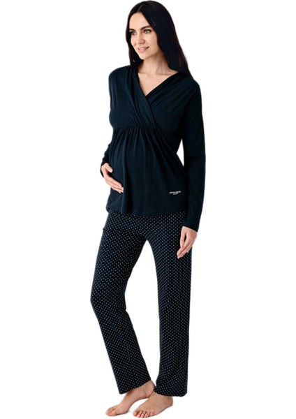 Kadın Lacivert Lohusa Pijama Takımı 9094-S