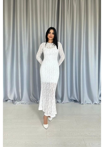 Beyaz Dantelli Uzun Kollu Elbise fiyatları