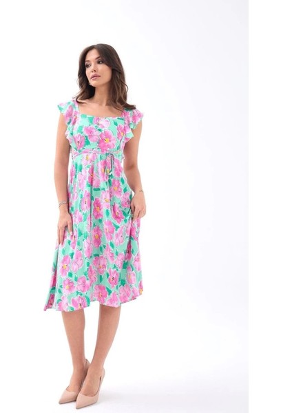 5370 Elbise-Pembe Gül Desen