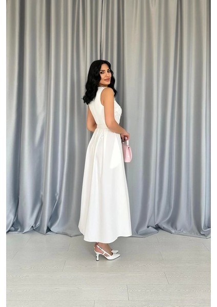 Beyaz Önü Dantel Detaylı Kemerli Elbise fırsatları