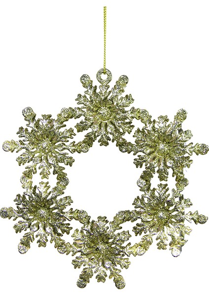 Yılbaşı Süsü Simli Kar Taneli Çember Altın 30 cm