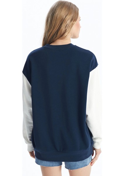 Xsıde Lacivert Bisiklet Yaka Baskılı Uzun Kollu Oversize Kadın Sweatshirt indirimleri