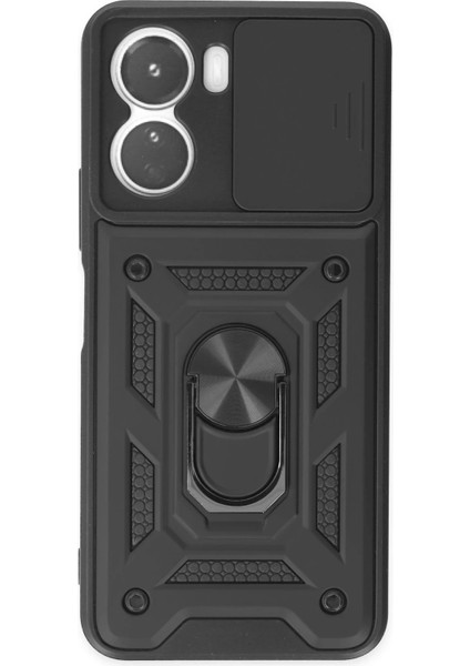 Newface Vivo Y16 Kılıf Pars Lens Yüzüklü Silikon - Siyah