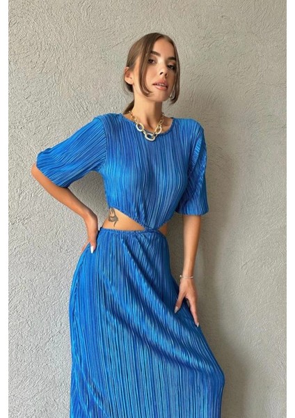 Mavi Piliseli Elbise fiyatları