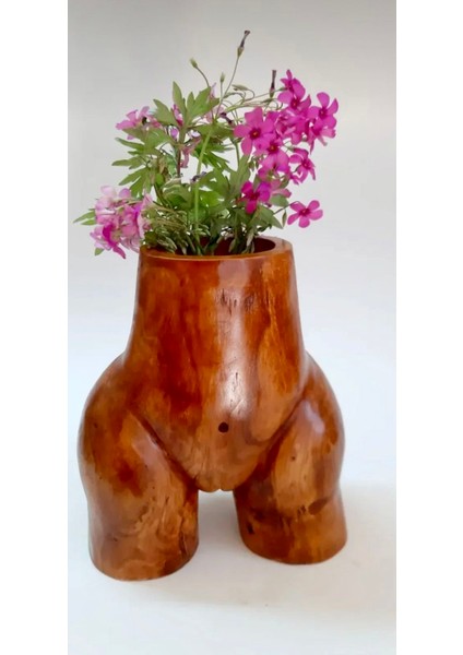 Ksa Silueti Ahşap El Oyması Vazo/biblo