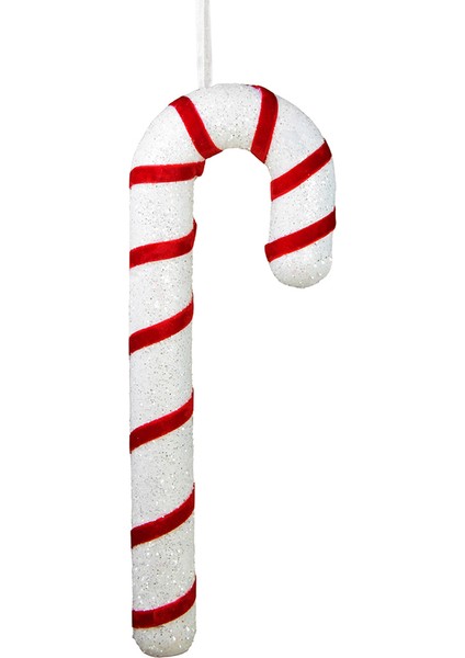 Yılbaşı Süsü Simli Baston Kırmızı Beyaz 35 cm