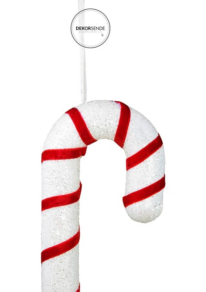 Yılbaşı Süsü Simli Baston Kırmızı Beyaz 35 cm fiyatları