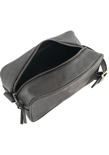 Isme Özel Dopp Kit Kişisel Bakım ve Seyahat Çantası - %100 Rainbow Deri - AC14004 - Antrasit