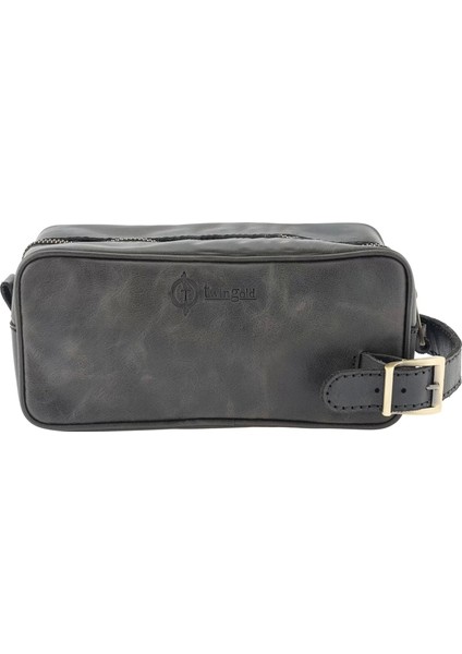 Isme Özel Dopp Kit Kişisel Bakım ve Seyahat Çantası - %100 Rainbow Deri - AC14004 - Antrasit modelleri