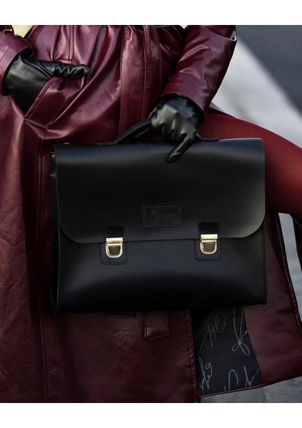 Isme Özel Evrak Çantası - Messenger Bag - %100 Deri - AC09001 - Siyah