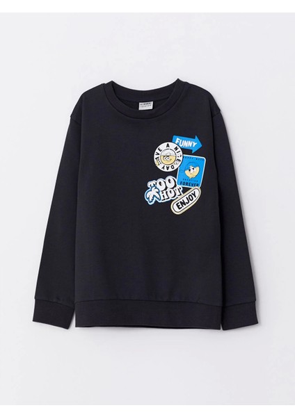 Lcw Kids Antrasit Bisiklet Yaka Baskılı Uzun Kollu Erkek Çocuk Sweatshirt