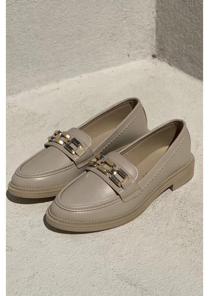 Yovric Mat Deri Bej Kadın Loafer modelleri