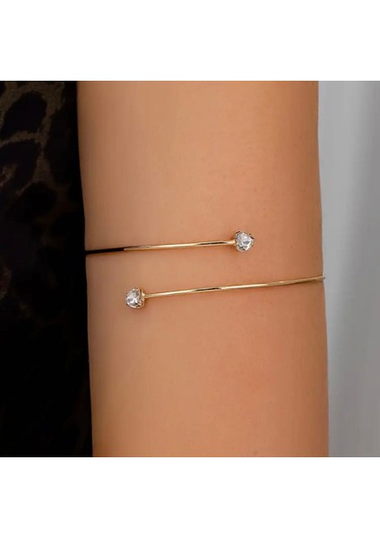 Kalp Detaylı Gold Ayarlanabilir Kol Bilekliği - Kadın Şık Pazubent