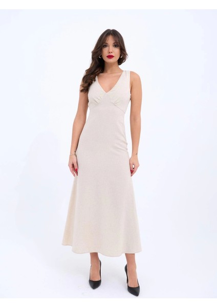 7124 Elbise-Bej