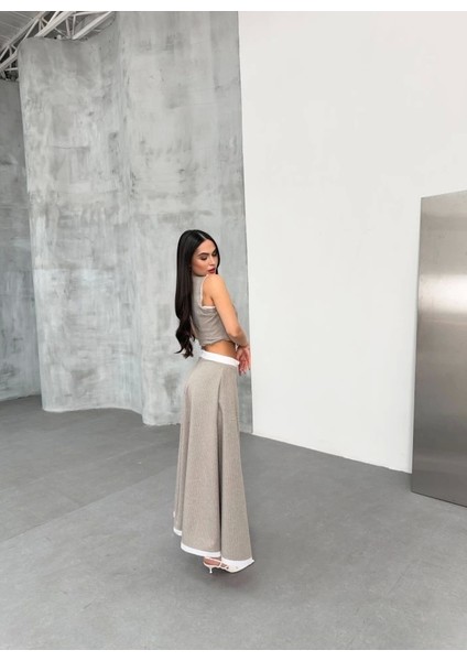 Gi̇o Çi̇zgi̇li̇ Garni̇li̇ Mi̇di̇ Etek Yelek Takim modelleri