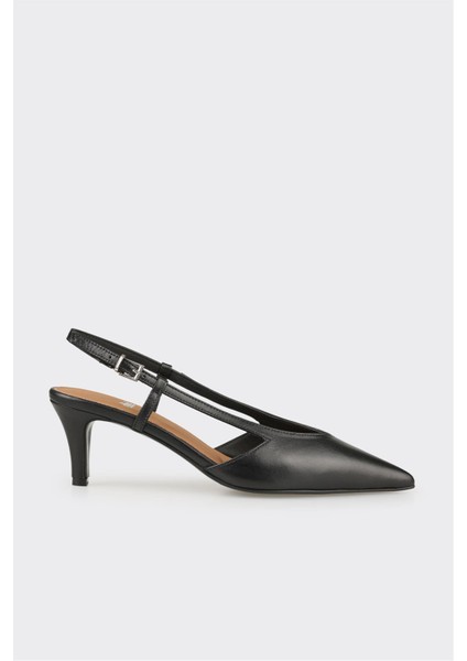 Siyah Deri Kadın Topuklu Ayakkabı