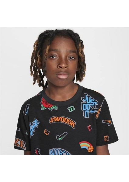 Varzity Aop Pamuklu Çocuk Siyah T-Shirt fiyatları