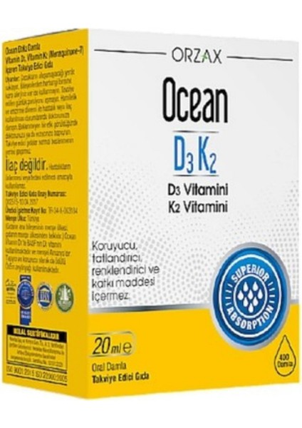 Orzax Ocean D3K2 Vitamin Damla 20 ml (Glutensiz)
