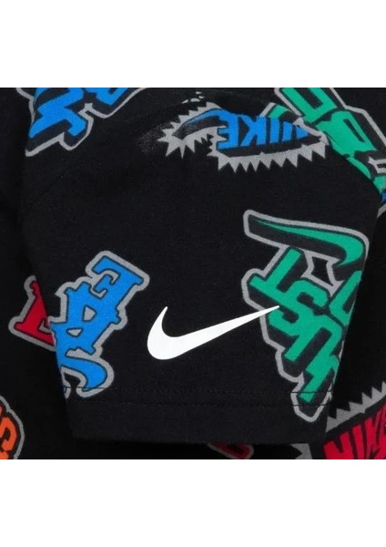 Varzity Aop Pamuklu Çocuk Siyah T-Shirt fırsatları