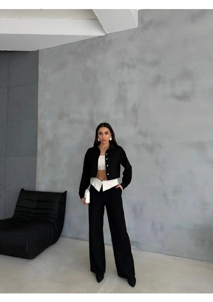 Keten Gömlek-Crop-Salaş Pantolon Takım - Siyah modelleri