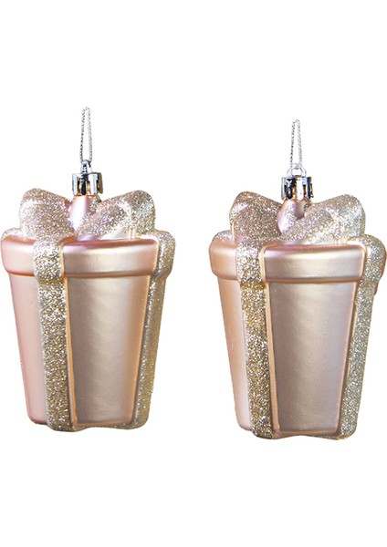 Yılbaşı Süsü Simli Mat Hediye Paketi 2'li Rose 10 cm