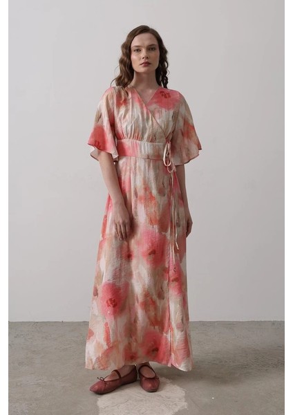 Yandan Bağlamalı Desenli Elbise - Pembe fiyatları