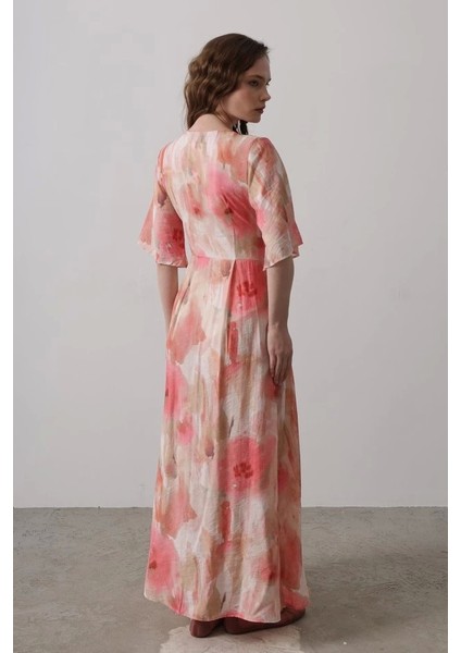 Yandan Bağlamalı Desenli Elbise - Pembe modelleri