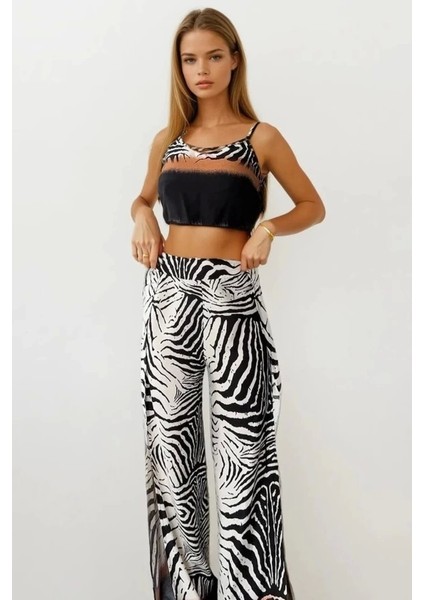 Kadın Dokuma Viskon Yırtmaç Detaylı Takım