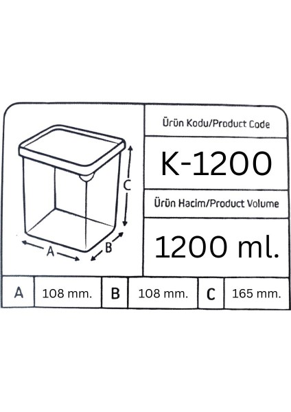 Kare Bakliyat Baharat Gıda Saklama Kabı - 1.2 Lt. - 12 Adet fiyatları