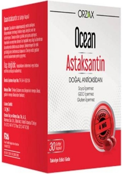 Orzax Ocean Astaksantin 30 Kapsül