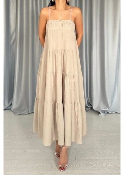 Taş Askılı Parçalı Müslin Elbise modelleri