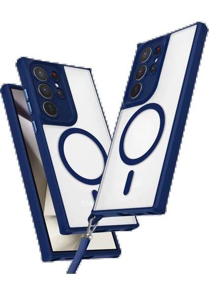 Newface Samsung Galaxy S24 Ultra Kılıf Enka Magsafe Silikon Kılıf - Lacivert