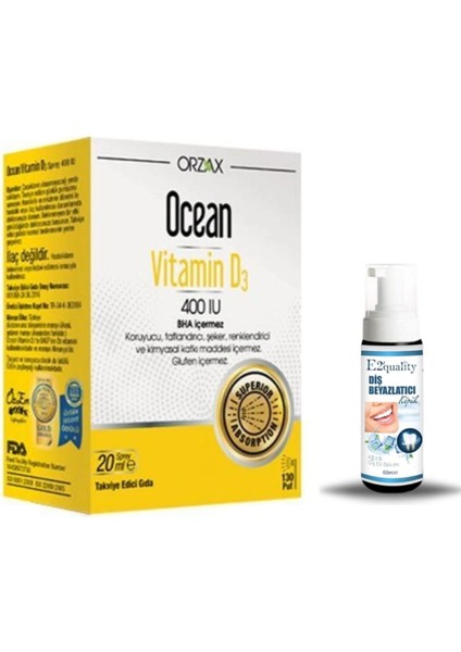 Orzax Ocean Vitamin D3 400 Iu Sprey 20ML + Hediye Diş Beyazlatıcı Köpük