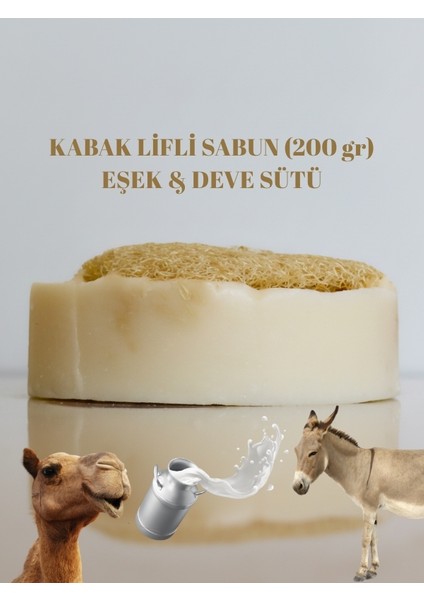El Yapımı Kabak Lifli Eşek ve Deve Sütlü Sabun 200 Gram Bitkisel Lifli Peeling Etkili El Vücut Sabunu