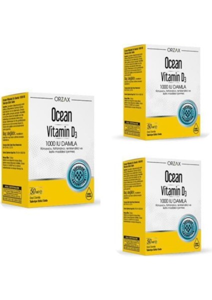 Vitamin D3 1000 Iu Damla 50 ml 3 Kutu
