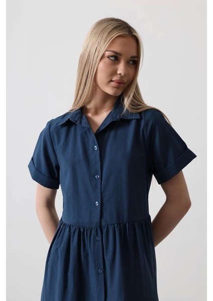 Kısa Kol Düğmeli Elbise - Indigo modelleri