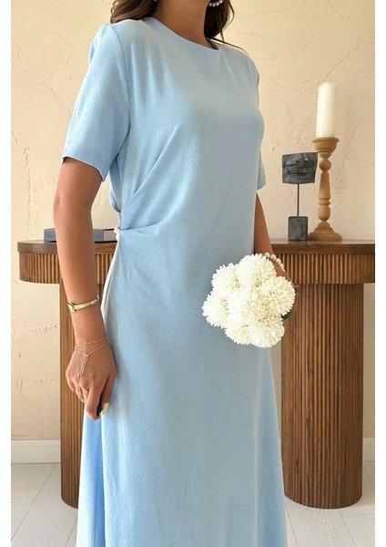 Bebe Mavi Pileli Bisiklet Yaka Elbise fırsatları