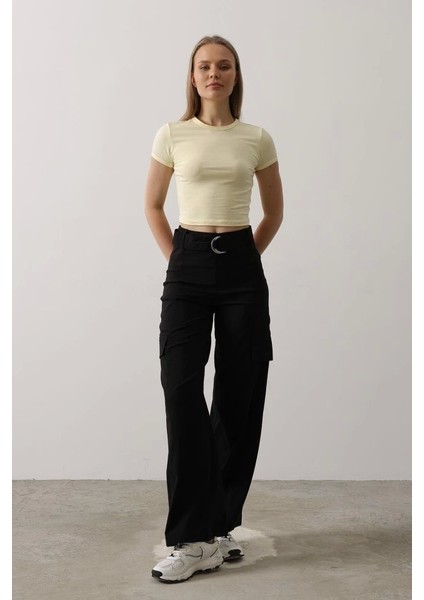 Kemerli Cargo Pantolon - Siyah