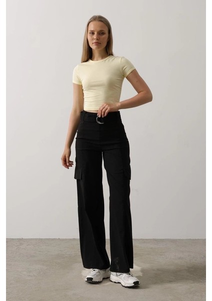 Kemerli Cargo Pantolon - Siyah fırsatları