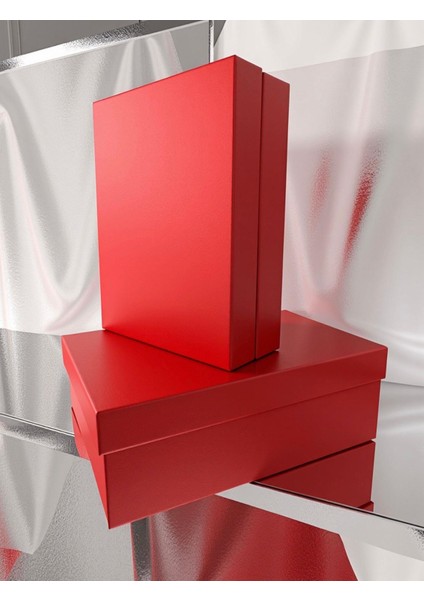 Dekoratif Kırmızı Düz Sert Mukavva Küçük Boy Kutu Hediye Kutusu 26X20X8 cm