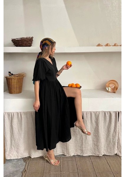Siyah Müslin Uzun Elbise fırsatları